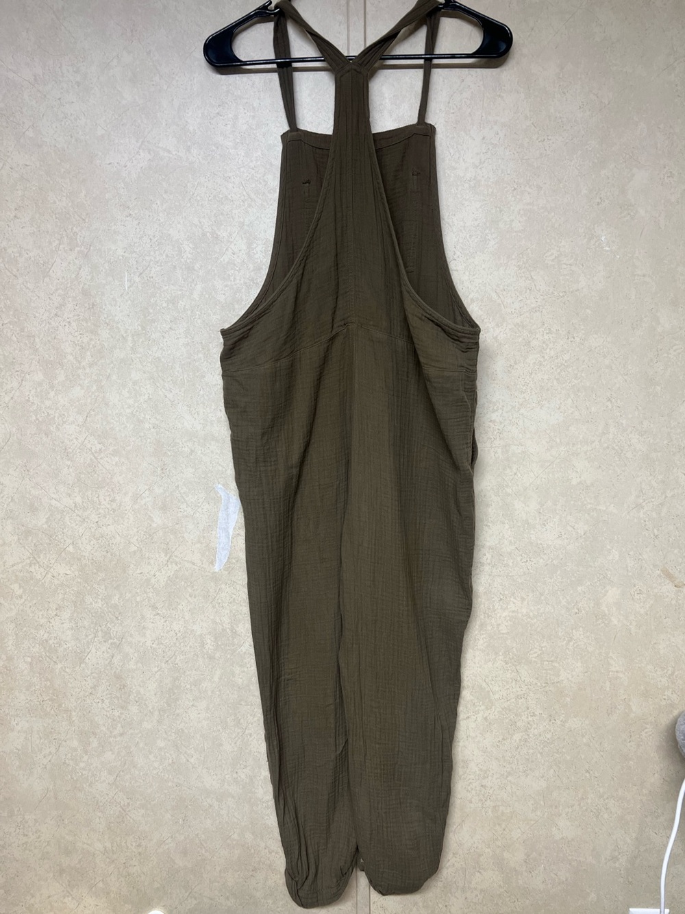 Aerie washed olive lightweight rolled leg overalls gauzy cotton boho hippie - Picture 6 of 15